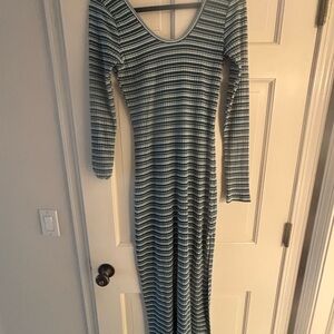 American Eagle Outfitters Blue Striped Long Sleeve Maxi Dress